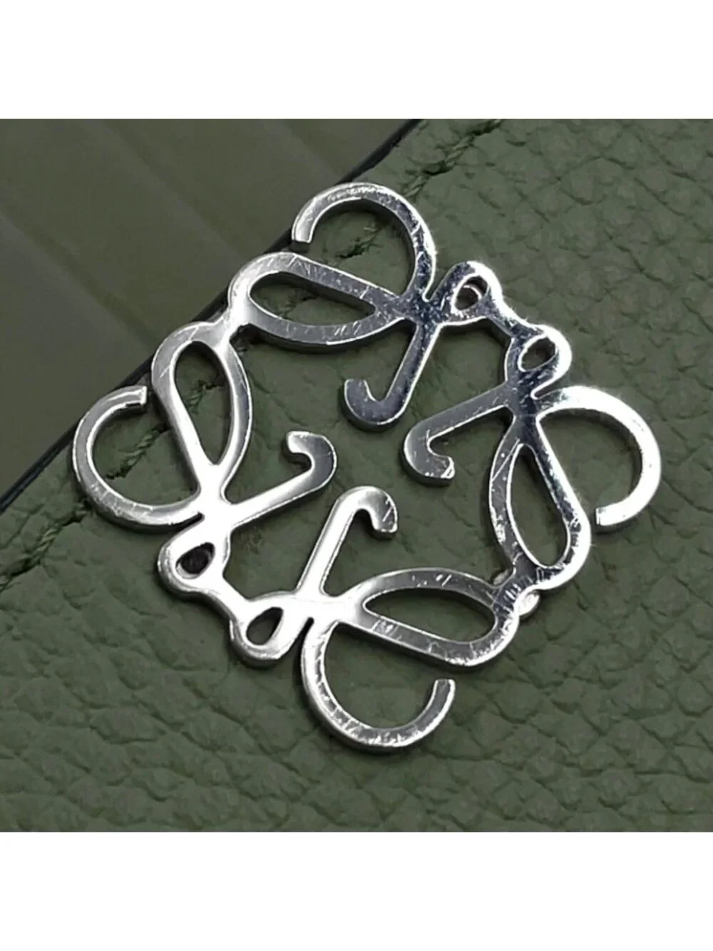 Loewe Wallet Khaki Green Anagram Trifold Silver